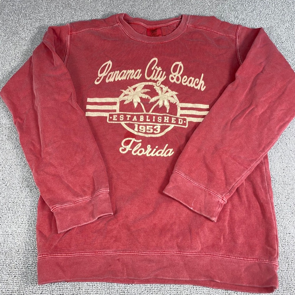 Comfort Colors Panama City Beach Sweatshirt Womens Small Red Florida Sweater VTG